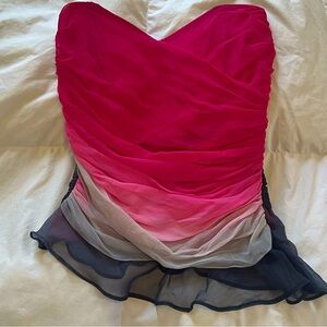Strapless Ombre Ruffled Chiffon Top - Hot Pink to Black
